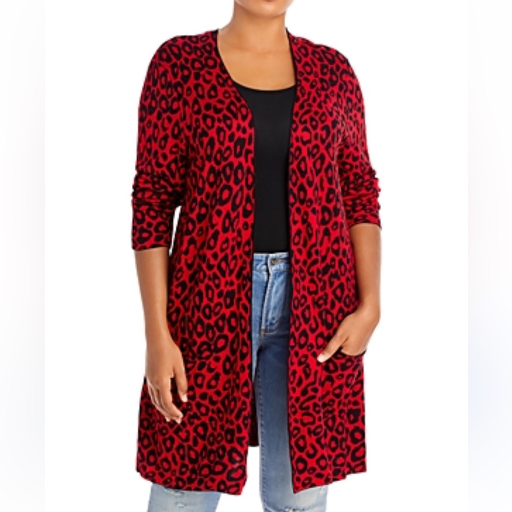 Joseph A Leopard Print Red Sweater NWOT
